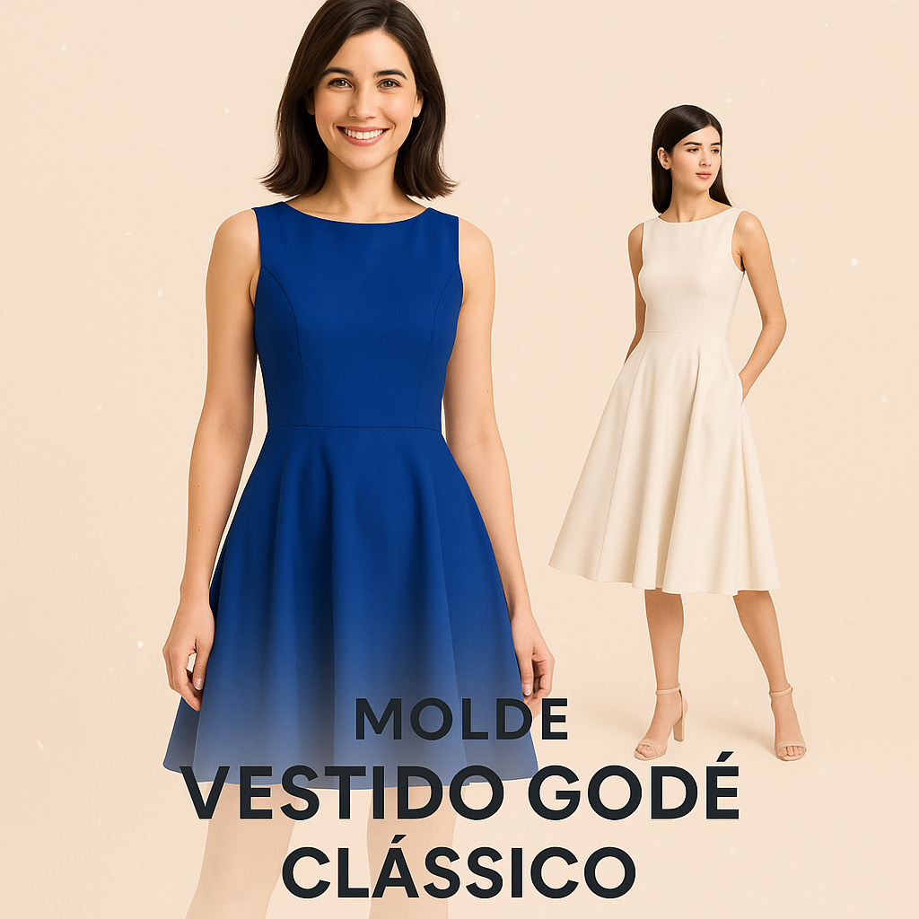 Molde Digital Vestido Godê Clássico Feminino