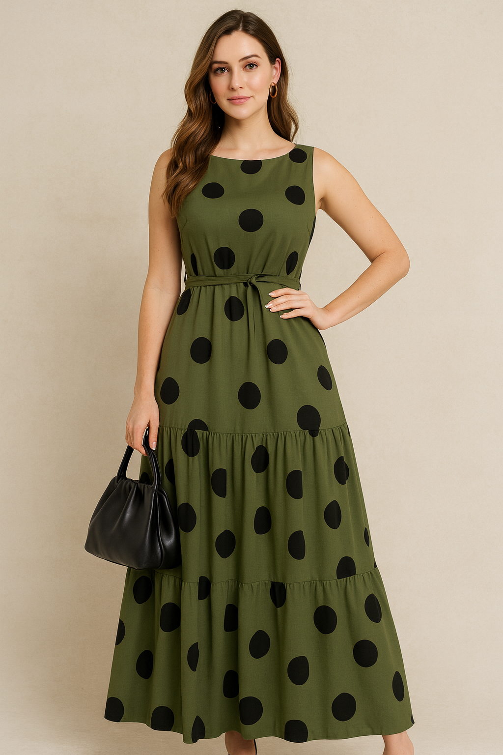 Molde Digital Vestido Cintia Longo Poá Verde Elegance