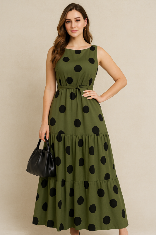 Molde Digital Vestido Cintia Longo Poá Verde Elegance